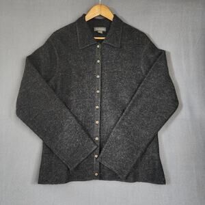 Van Heusen Women Cardigan Sweater XL Charcoal Grey 100% Wool Collar NO BELT